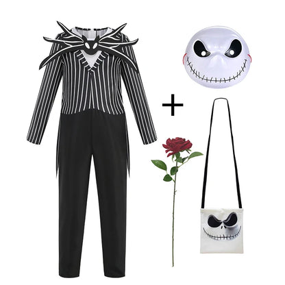 Jack Skellington & Sally Kids Costume - Halloween Cosplay Dress-Up Outfit for Girls & Boys
