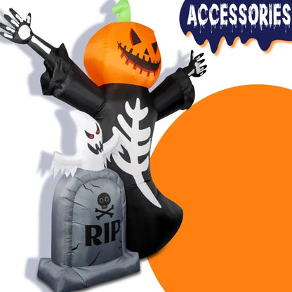 5/8FT Inflatable Halloween Decoration – Tombstone, Ghost, Pumpkin & Skull for Outdoor Haunted House, Yard, Garden, and Halloween Party Props