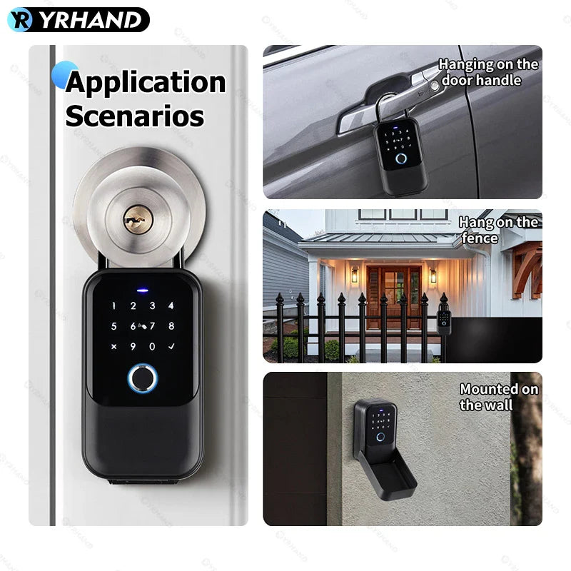 YRHAND TTlock Smart Fingerprint Lock Box – Digital Password, IC Card, Tuya Electronic Portable IP66 Security for Smart Home