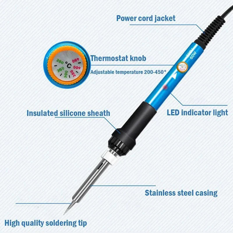 60W Adjustable Temperature Electric Soldering Iron – Precision Welding & Repair Tool (Check Local Voltage)