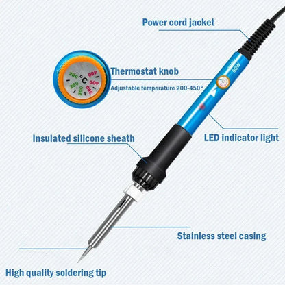 60W Adjustable Temperature Electric Soldering Iron – Precision Welding & Repair Tool (Check Local Voltage)