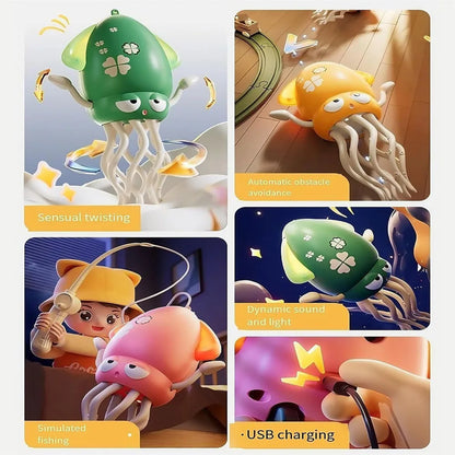Electric Dancing Squid Toy – Auto-Sensing, Obstacle-Avoidance Interactive Pet with Music & Lights, Rechargeable Gift
