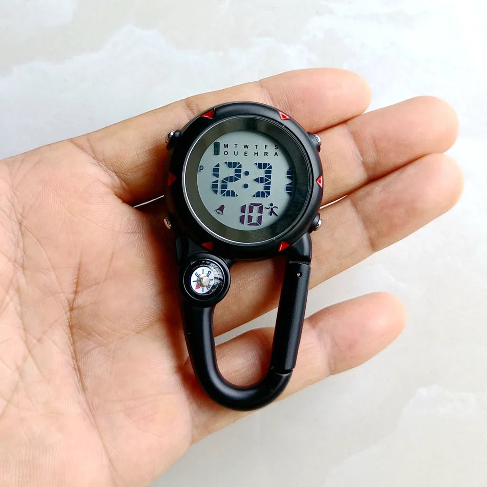 Unisex Nurse & Doctor Carabiner Clip Digital Pocket Watch – Luminous Multi-Function Keychain FOB with Hang Clock
