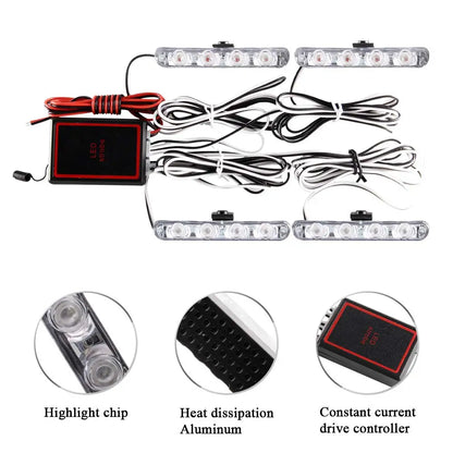 4 in 1 Red & Blue Emergency Strobe Lights - 12V Police Lights with Wireless Remote Control, Flash Grille Light for Cars, Trucks, Vans, and SUVs