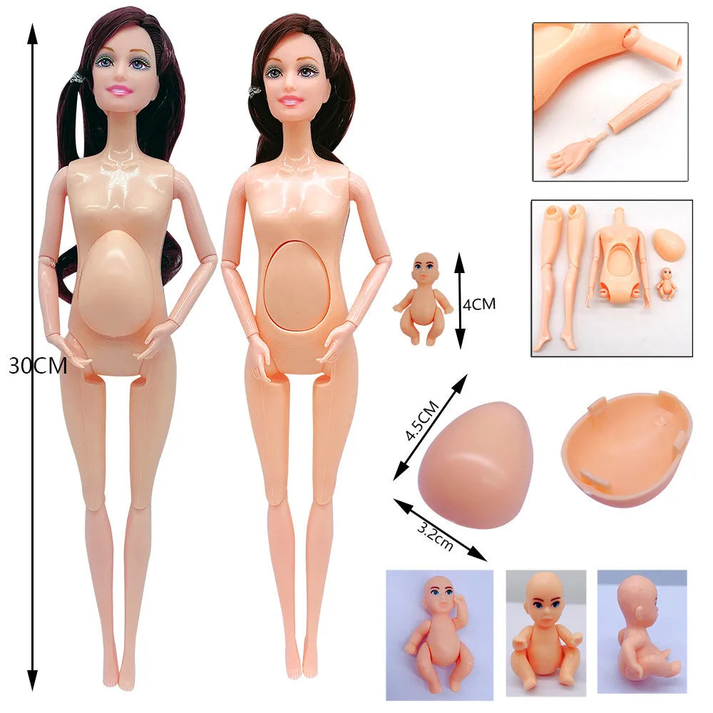 Family of 6 Pregnant Doll Set – Movable Joints Mom, Dad & Babies Interactive Playhouse Toy Gift for Girls