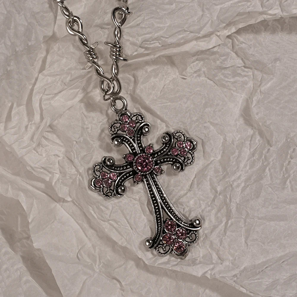 Y2K Cross Love Pendant Necklace - Sweet Cool Girl Personalized Jewelry for Everyday Wear
