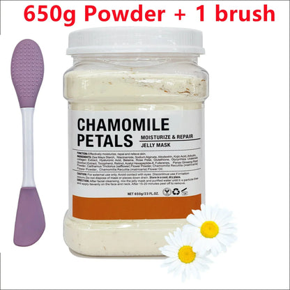 650g Chamomile & Hyaluronic Acid Facial Mask Powder – Moisturizing Rose Jelly Skin Care Mask with Silicone Brush for Elasticity Boost