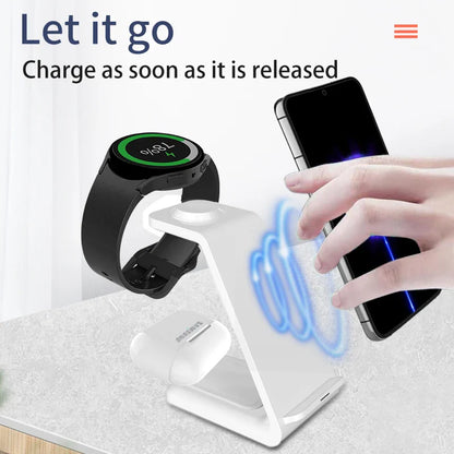 3 in 1 Wireless Charger Stand - Fast Charging Dock for Samsung Phones, Galaxy Watch 7/8/9, and AirPods Pro