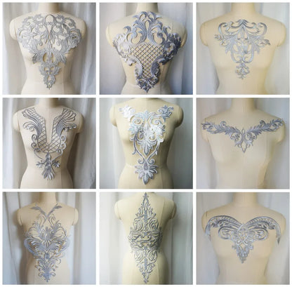 Silver Baroque Sequin Flower Applique – Embroidered Iron-On Patch for Wedding & DIY Crafts