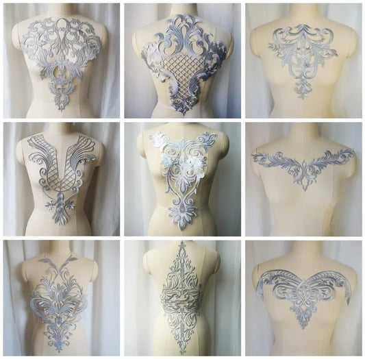 Silver Baroque Sequin Flower Applique – Embroidered Iron-On Patch for Wedding & DIY Crafts