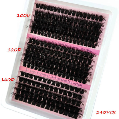 New 15 Rows DIY 5D Fluffy Lash Clusters – 60D–200D Wispy Thick Individual Eyelash Extensions 10–20mm Volume Lash Kit for Salon-Style Look
