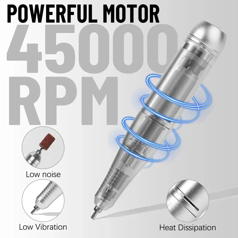 Effortless Nail Care: 45000RPM Rechargeable Electric Nail Drill Machine - Portable Nail File Sander for Gel Nails Polishing, Ideal for Home Manicures or Salon Use