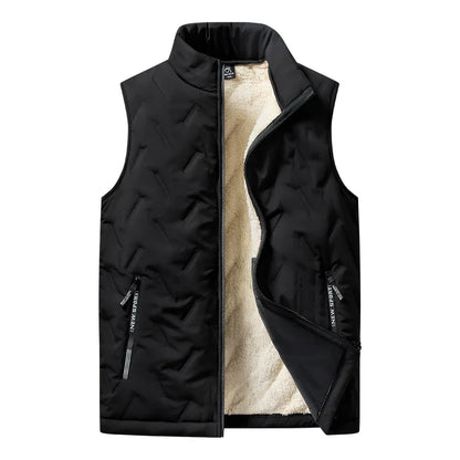 Men’s Autumn & Winter Cotton Vest Jacket – Casual Warm Sleeveless Top with Standing Collar, Plus Size Multifunctional Outerwear