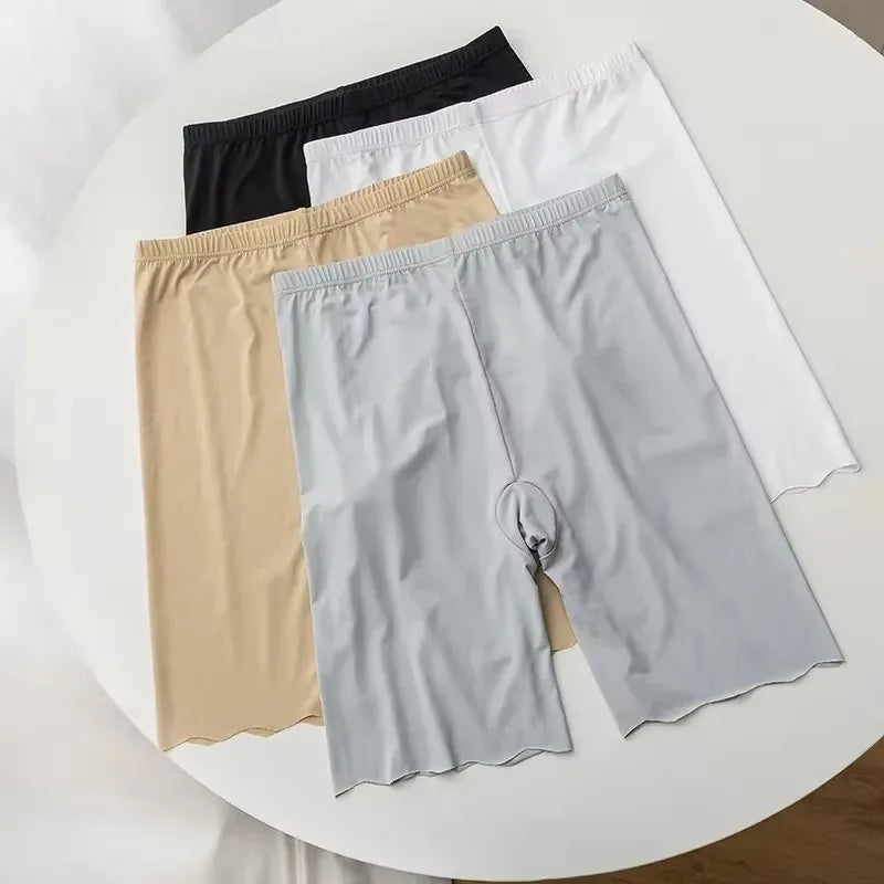Women’s Seamless Ice Silk Safety Shorts - High Waist Anti-Chafing Thigh Cover Underwear for Plus Size Comfort