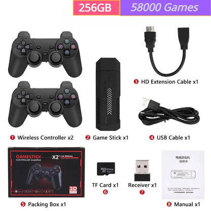 GD10 Plus 4K Game Stick Console – 256G, 58,000 Games, Dual 2.4G Wireless Controllers for N64/PSP/PS1/GBA