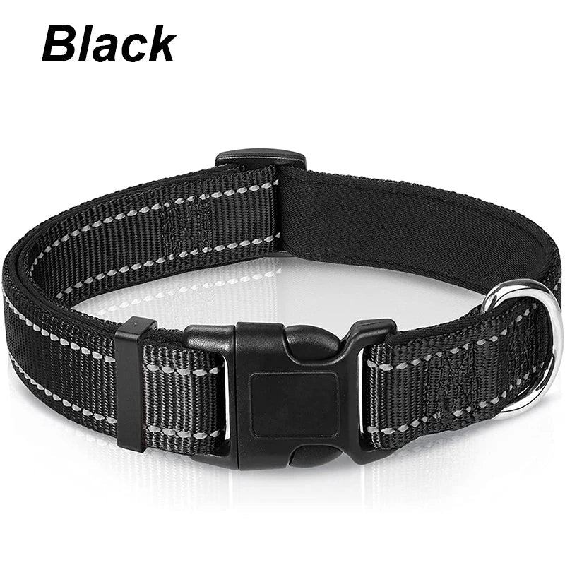 Reflective Adjustable Dog Collar for Medium & Large Dogs – Soft Neoprene Padded Durable Nylon Safety Pet Collar