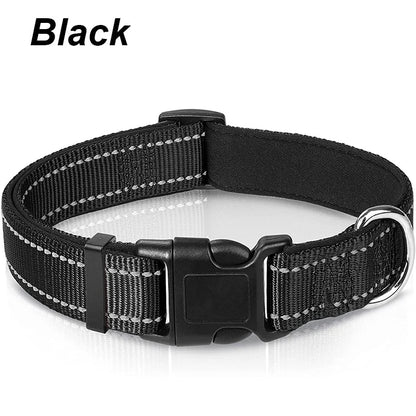 Reflective Adjustable Dog Collar for Medium & Large Dogs – Soft Neoprene Padded Durable Nylon Safety Pet Collar
