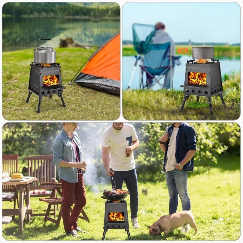 Portable Cast Iron Wood Burning Stove – Black Camping Woodstove with Carrying Case for Backpacking & Outdoor Use