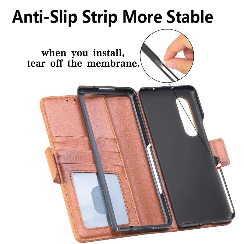 PU Leather Card Holder Case with Pen Slot for Samsung Galaxy Z Fold 6/5/4/3 – Slim Back Cover (No Pen)