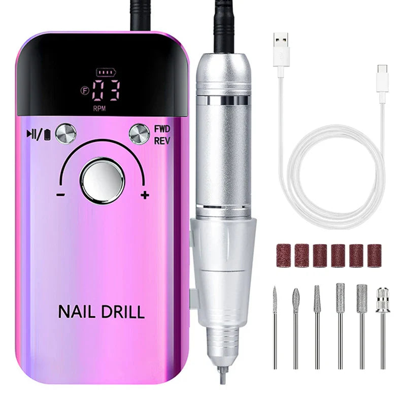 45000RPM Portable Rechargeable Nail Drill Machine – Low Noise Nail Sander & File for Manicure Salon Use