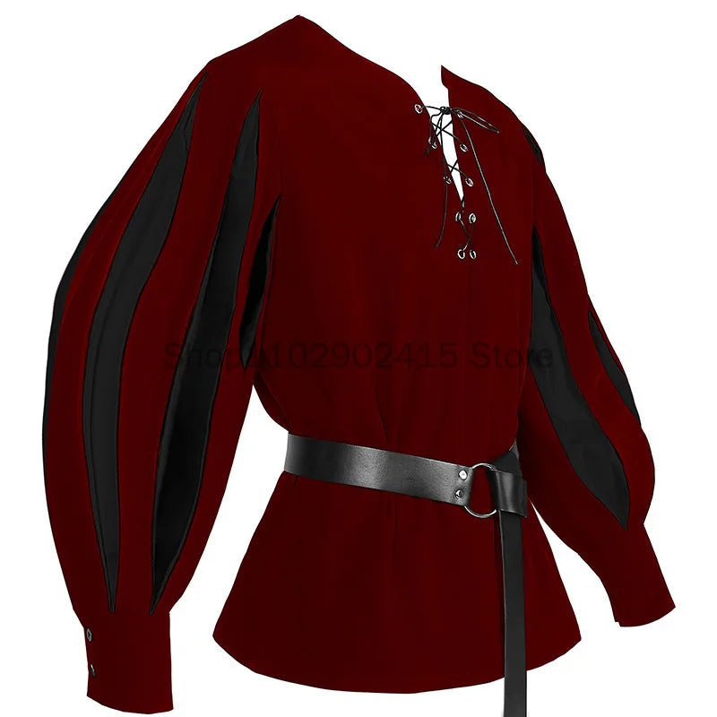 Men’s Medieval Warrior Tunic – Landsknecht Shirt, German LARP Pirate Lace-Up Top for Halloween & Renaissance Costume