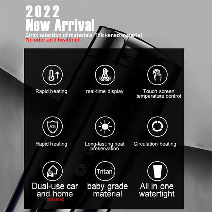 12V/24V Car Heating Cup Electric Kettle - Stainless Steel, Smart Temperature Control, Touch LCD Display - Travel Coffee Mug Warmer