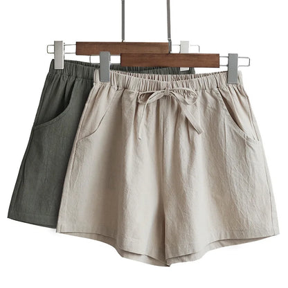 Women’s Cotton Linen High Waist Shorts — Black Casual Fashion Workout Sport Shorts