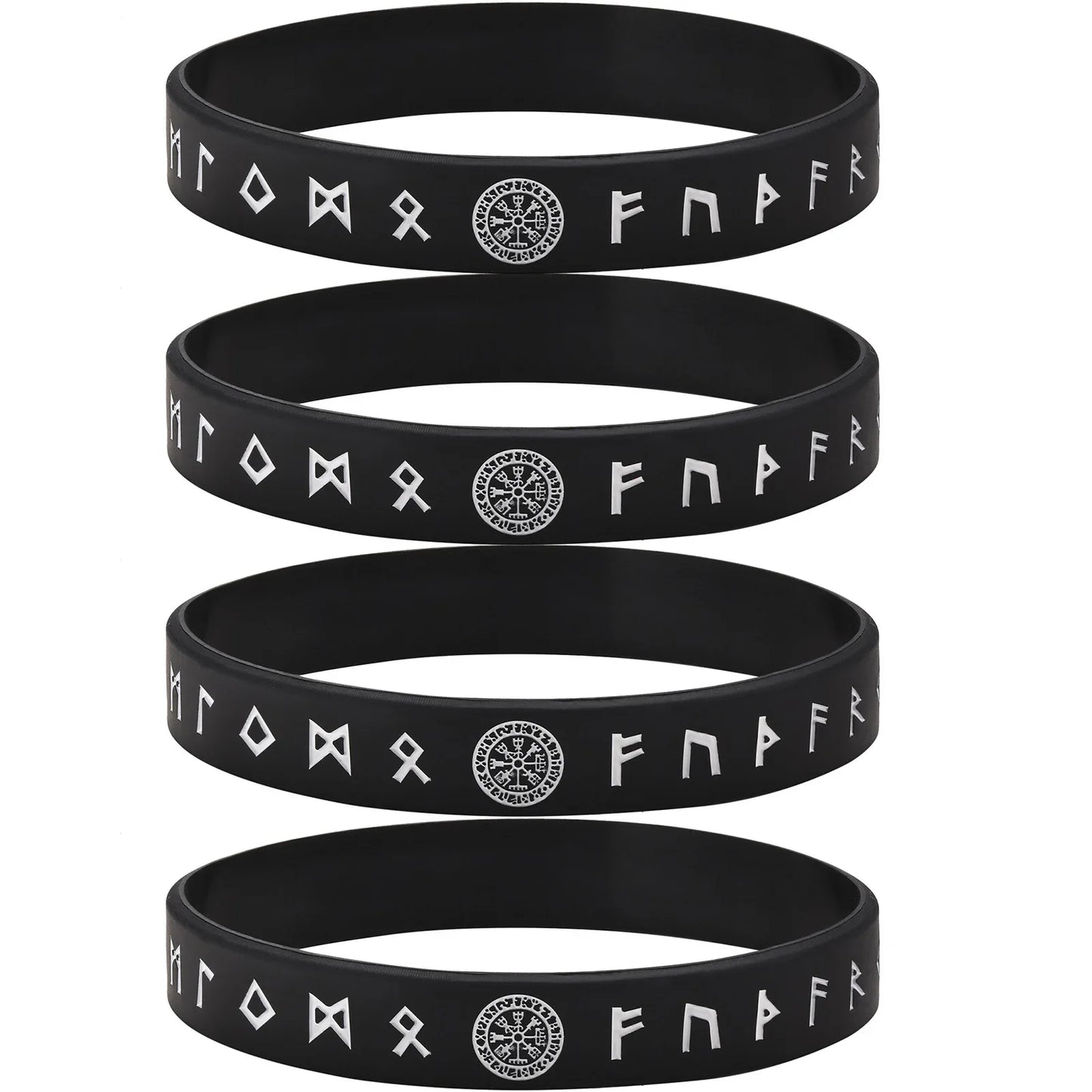Vnox 12mm Silicone Bracelet for Men - Soft Rubber Viking Compass Rune Amulet Wristband Set
