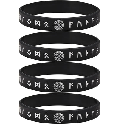 Vnox 12mm Silicone Bracelet for Men - Soft Rubber Viking Compass Rune Amulet Wristband Set
