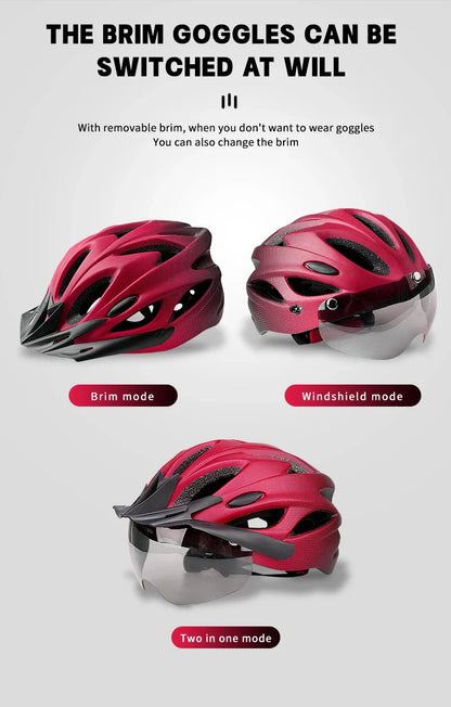 X-TIGER Cycling Helmet – Ultralight MTB Bike Helmet with LED Lights, Integrally-Molded Sports Safety Hat & Goggles Visor
