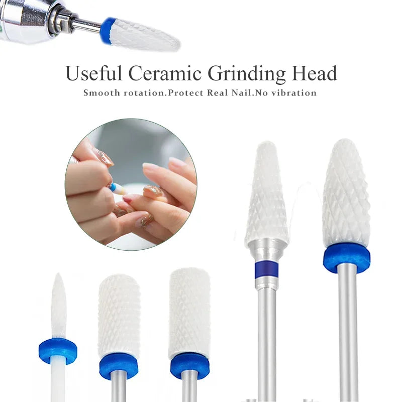 5pcs Ceramic Nail Drill Bit Set - Electric Nail Cutter Bits for Manicure & Pedicure Machine, Nail Accessories & Tools