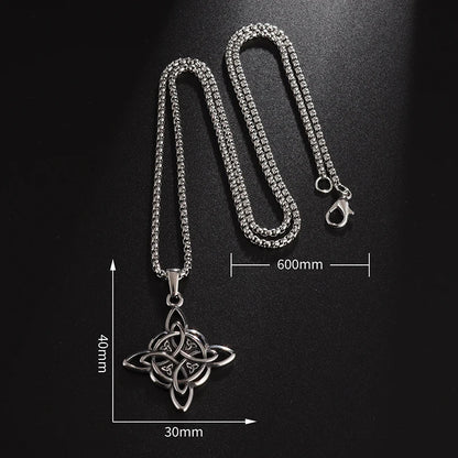 Witch Knot Necklace – Stainless Steel Magic Celtic Knot Pendant, Pagan Witchcraft Symbols, Jewelry Gift for Women