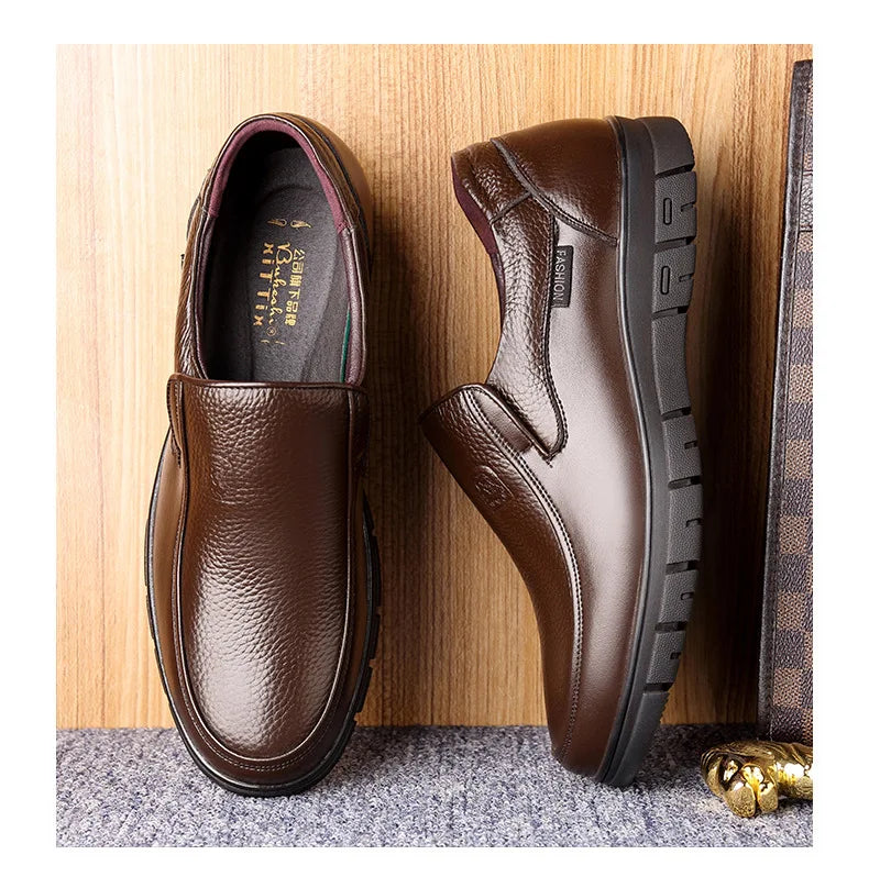 Genuine Leather Handmade Men's Shoes – Casual Loafers, Breathable Slip-On Walking Sneakers for Outdoor Wear