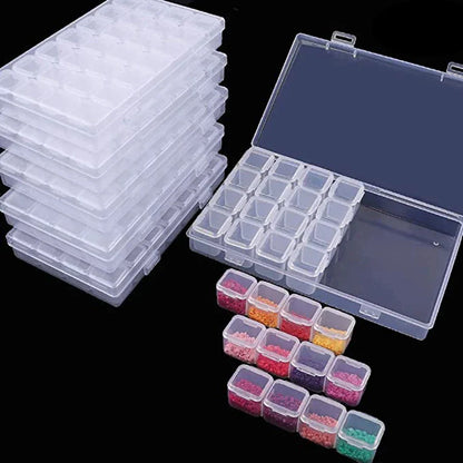 28/56 Grid Adjustable Plastic Storage Box with Label Stickers — Jewelry, Nail Art & Diamond Painting Accessories Organizer
