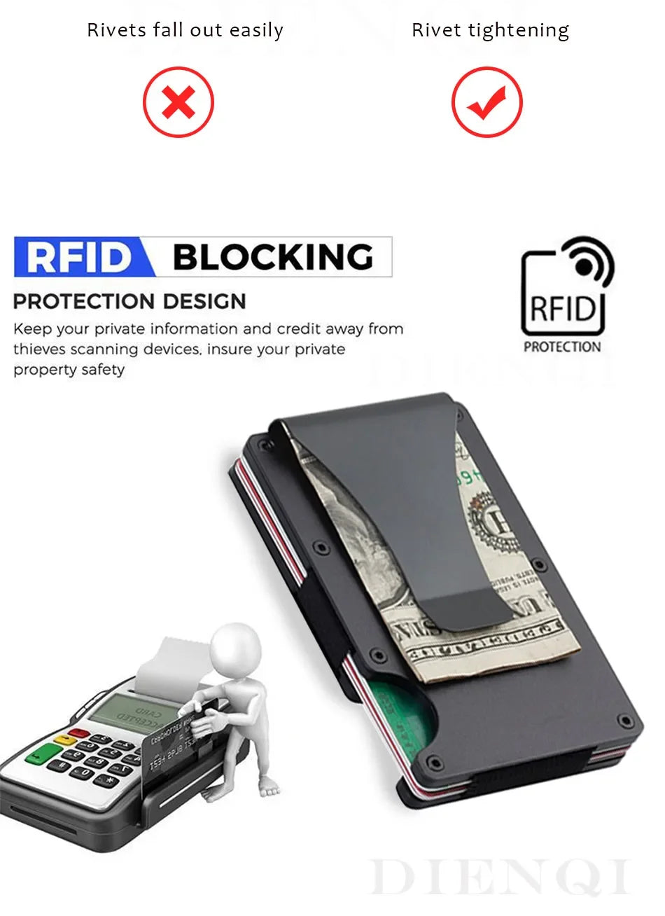 RFID Carbon Fiber Metal Wallet for Men – Slim Minimalist Card Holder, Thin Small Money Clip Purse