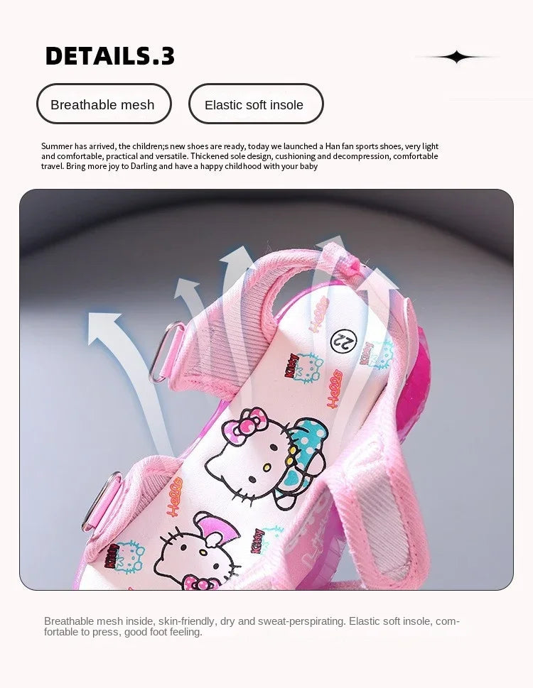 2024 Summer Baby Girls LED Hello Kitty Sandals — Cute Anti-Slip Beach & Outdoor Shoes