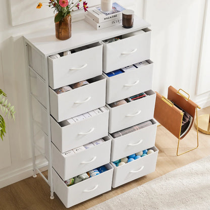 White Wardrobe Closet with 5/7/10 Fabric Drawers – Bedroom Storage Chest Cabinet Furniture