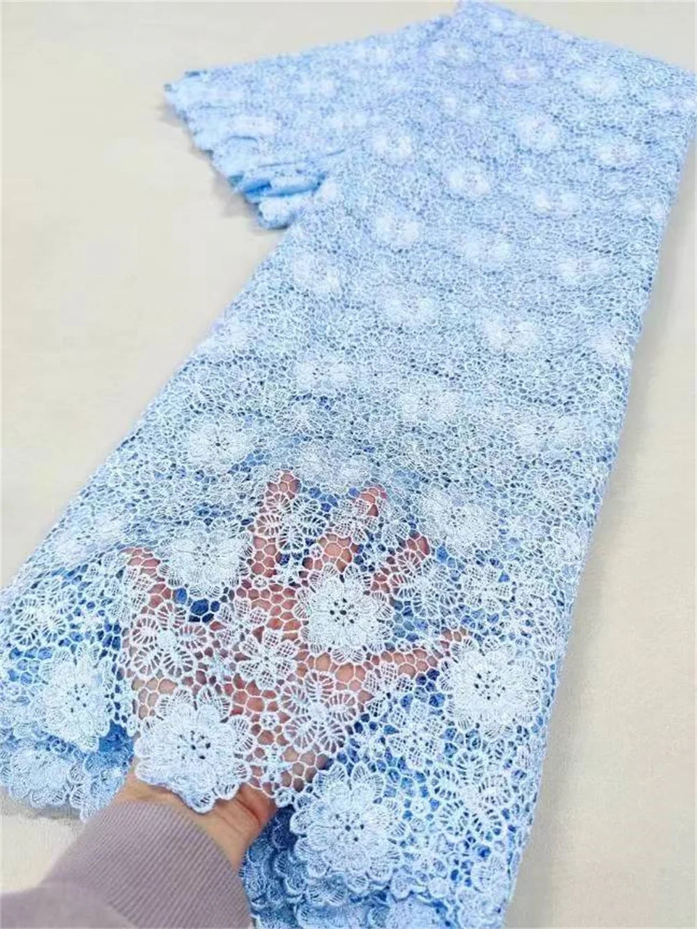 African Lace Fabric - Nigerian Tulle Guipure Embroidery Sequins, 5 Yards XL106