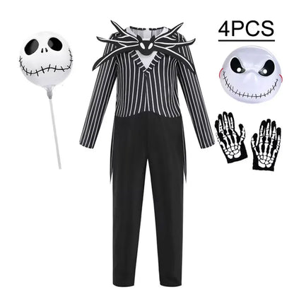 Jack Skellington Costume for Kids - Striped Halloween Cosplay Dress-Up Set