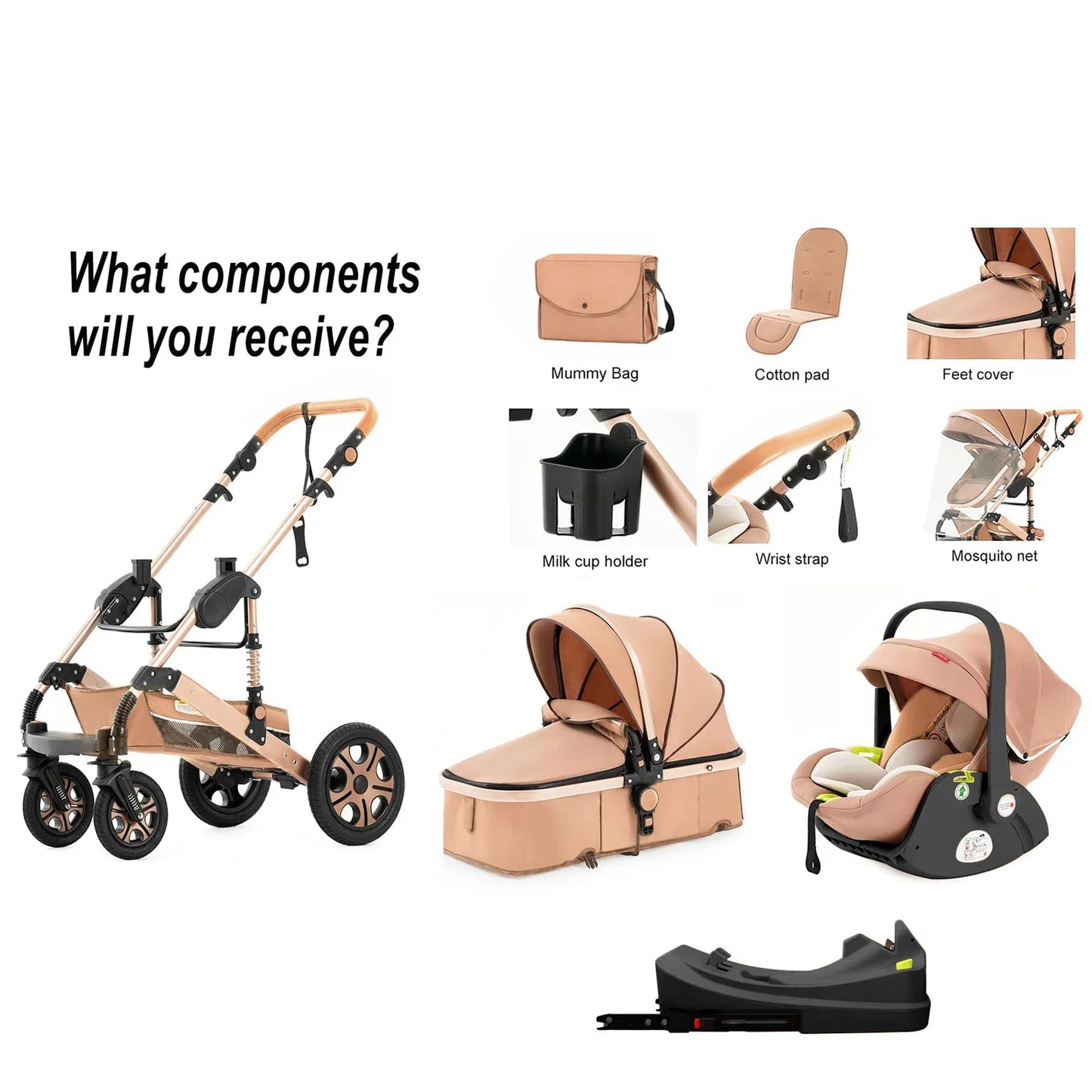 3-in-1 Baby Stroller Travel System – Foldable Newborn Pram with Isofix Base & Reversible Carriage