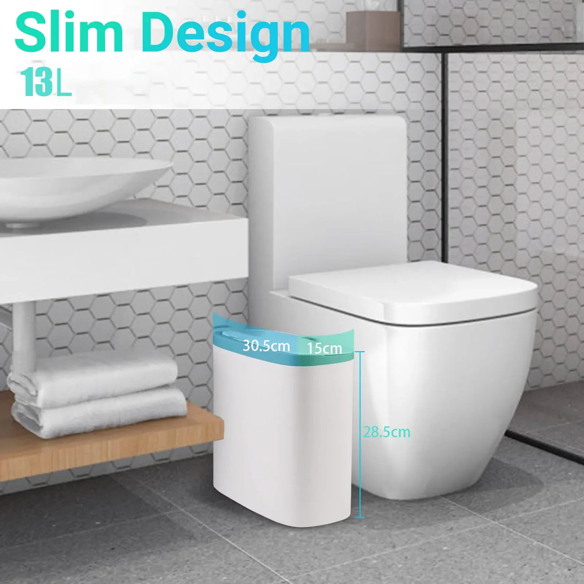 Automatic Touchless Trash Can - Motion Sensor Waterproof Slim Waste Bin for Bathroom, Kitchen & Bedroom