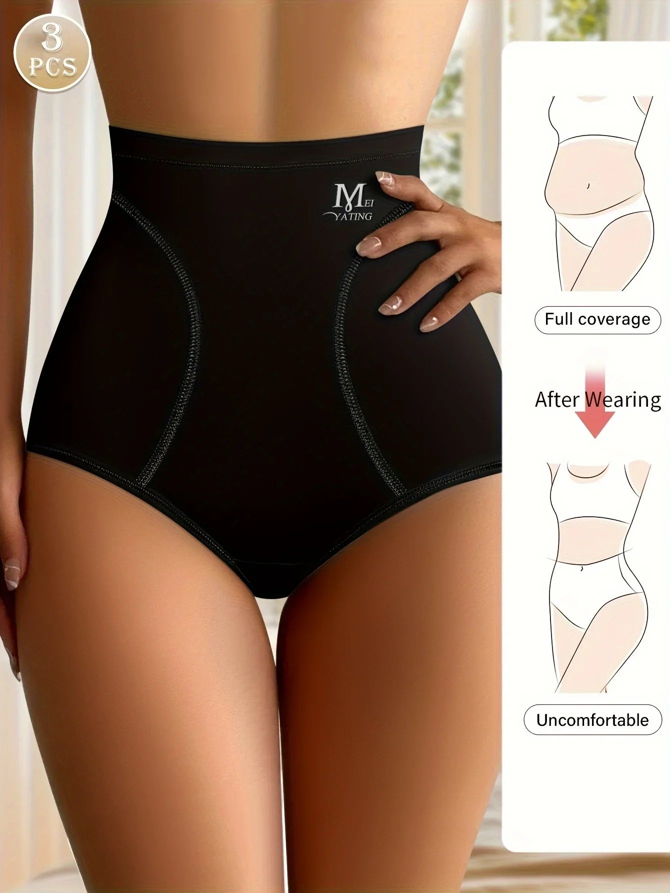 3 Pairs High Waisted Ice Silk Women’s Panties, Breathable Tummy Control Shaping Underwear with Hip Lifting Comfort Fit Triangle Briefs