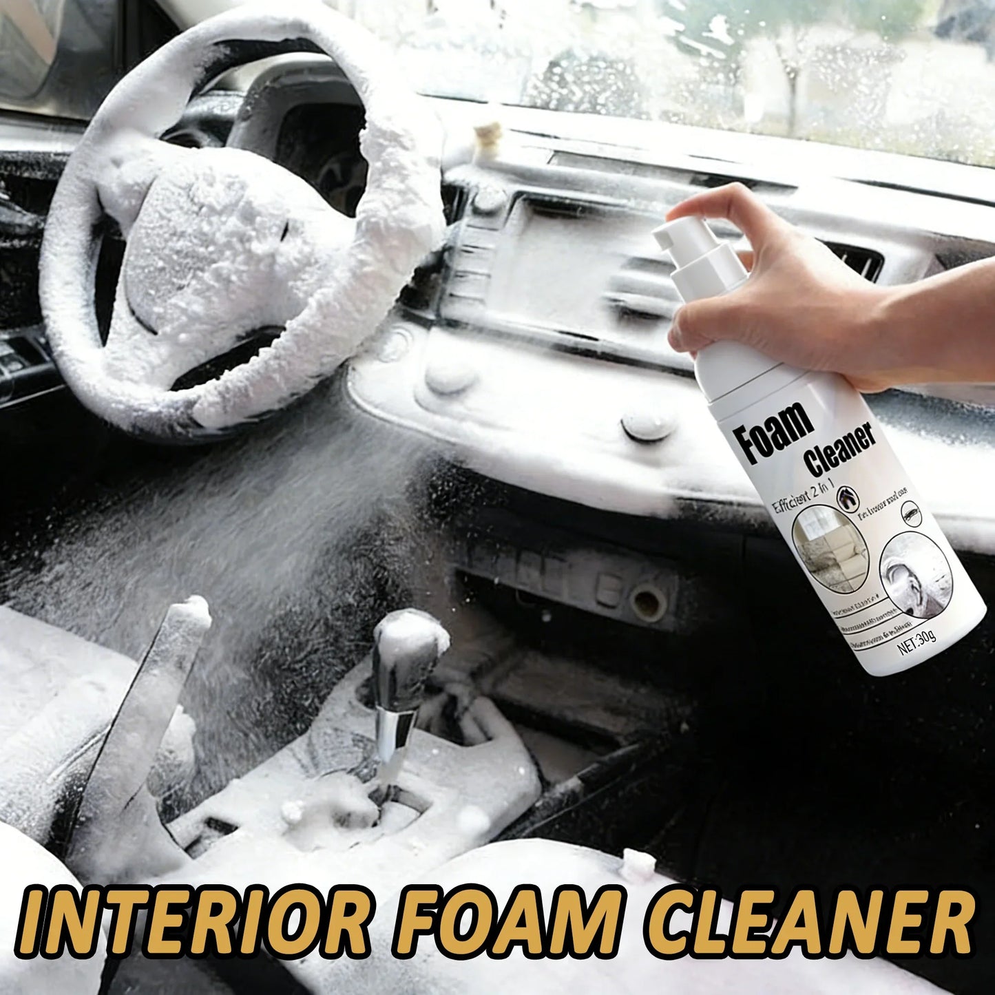 2-in-1 Foaming Car Seat Cleaner – Fast Stain Removal Fabric Cleaning Spray for Auto Seats & Upholstery, No Water Wash Needed