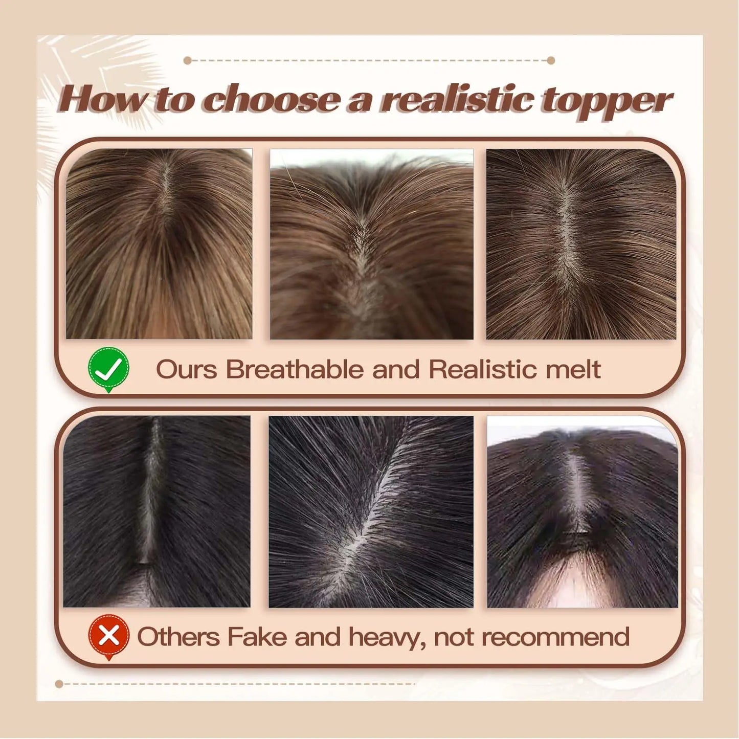 Ombre Blonde Brown 100% Remy Human Hair Topper – Silk Base Clip-In Extension for Women with Hair Loss, 12 Inch