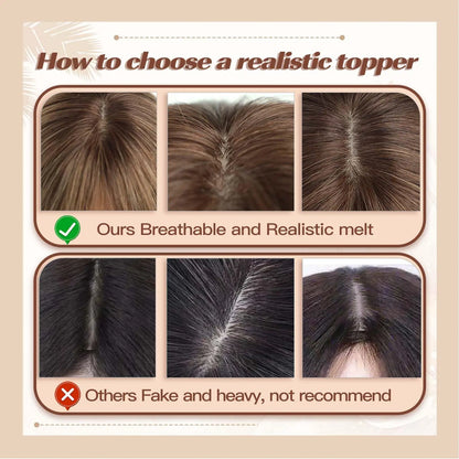 Blonde Brown Ombre Hair Topper – 100% Remy Human Hair, 12" Silk Base, 150% Density, 3-Clip Hairpiece for Women