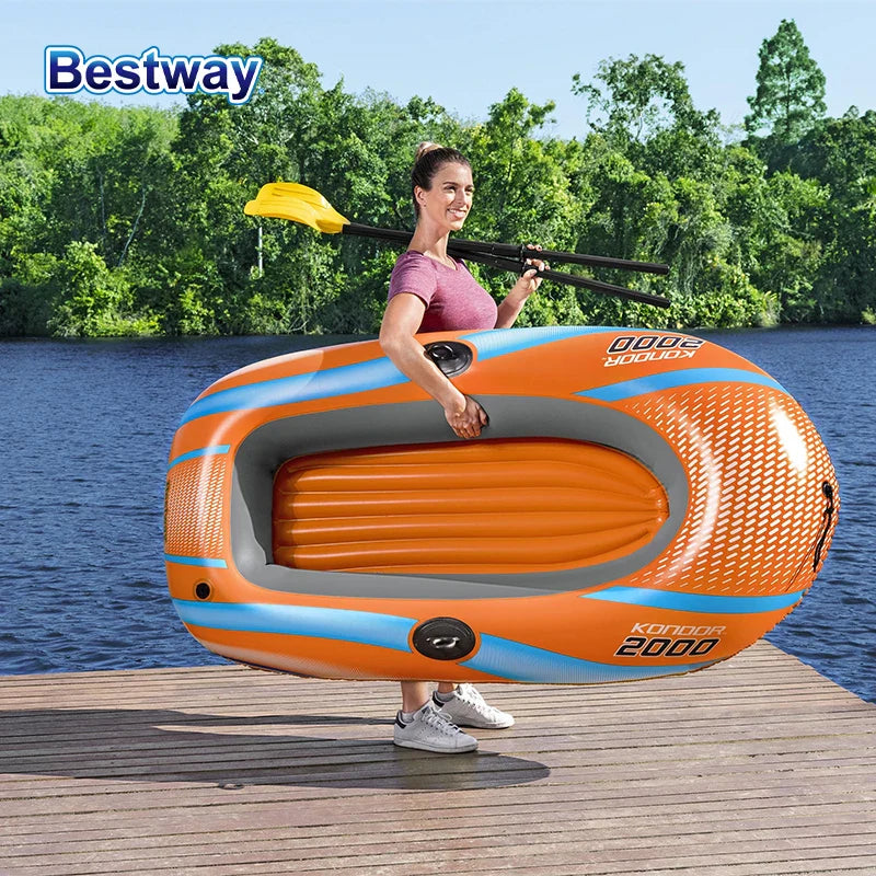 Bestway 61136/61140/61142/61146 Heavy-Duty Inflatable Kayak – 1-3 Person PVC Rafting Boat for Adventure & Thrilling Rides