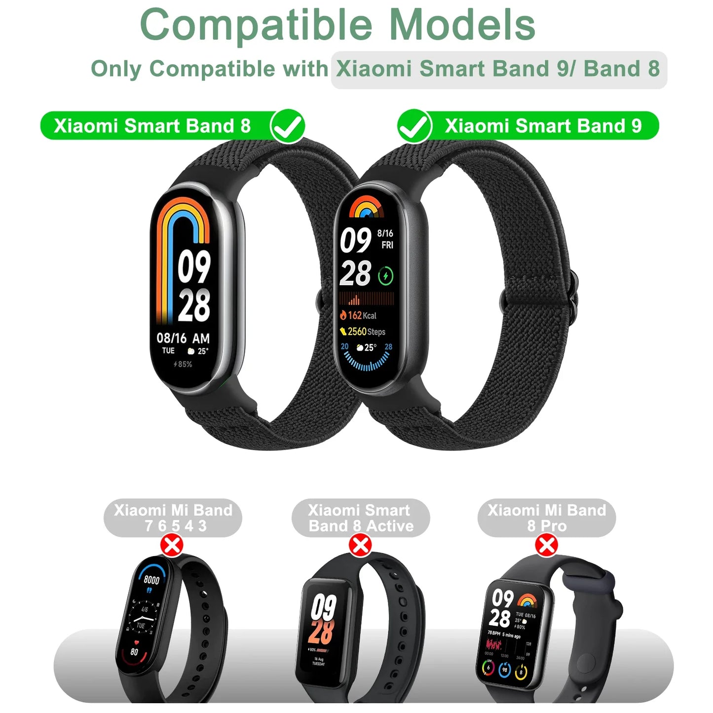 Nylon Loop Strap for Xiaomi Smart Band 9 & 8 – Elastic NFC Replacement Wristband Bracelet