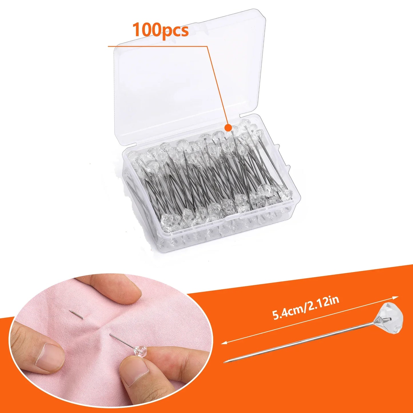 KRABALL 100pcs Diamond Bouquet Pins – Crystal Rhinestone Floral Corsage Pins for Wedding Bouquets & Bridal Decorations