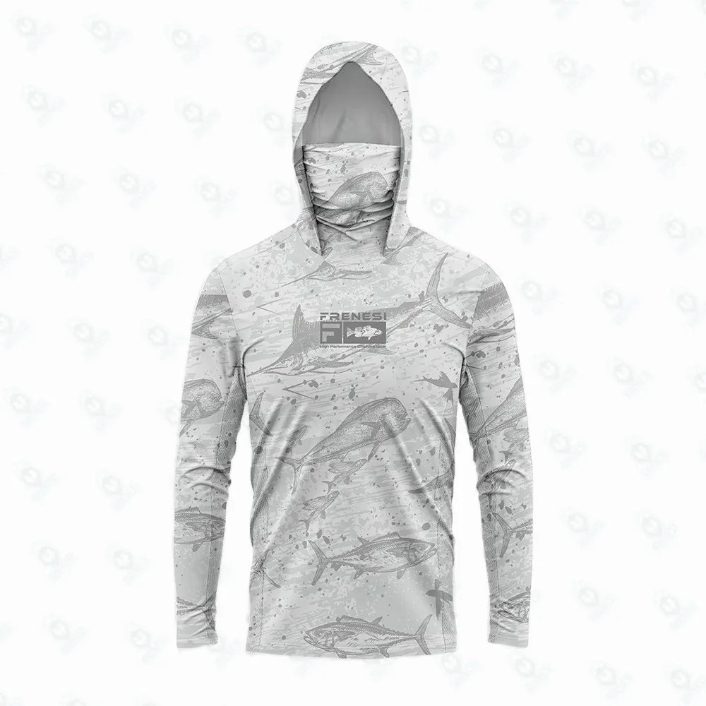 Men's Fishing Shirt with Sun Protection – All in One Hoodie Mask, UPF 50+ T-Shirt for Hunting, Camping & Angling