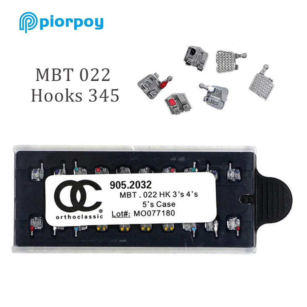 PIORPOY Dental Braces Kit – Orthodontic Metal Brackets MIM Monoblock Roth MBT 022 018 with Hooks for Teeth Treatment